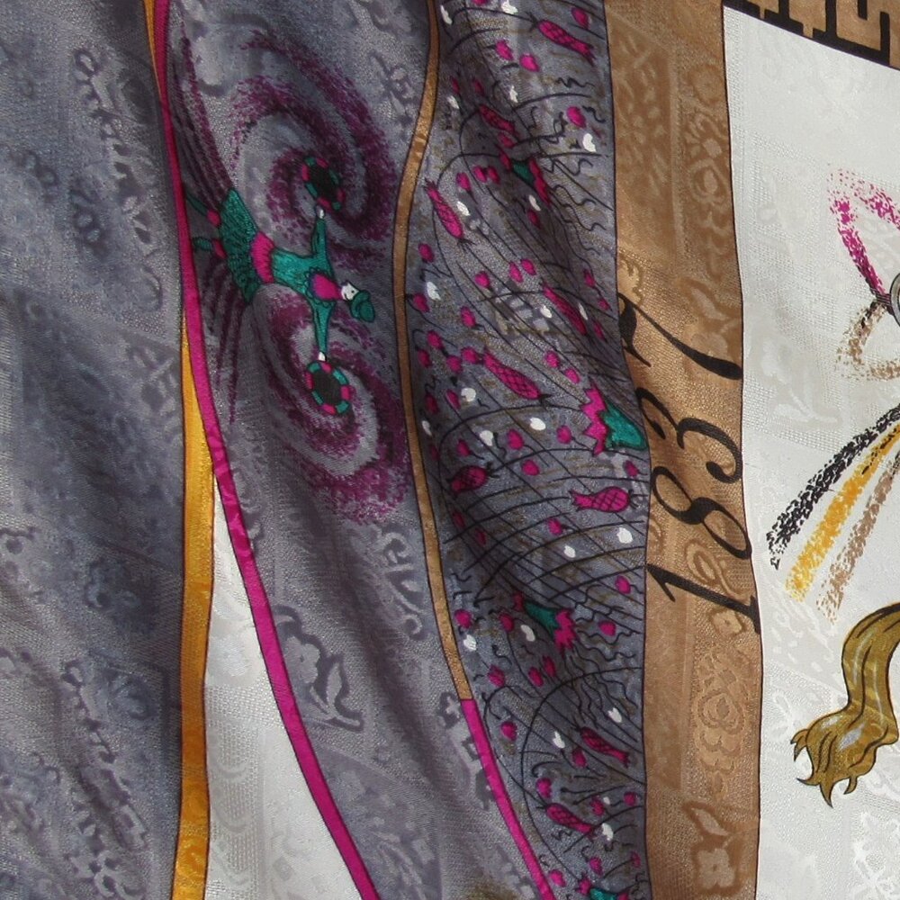 HERMES 1837 Feux D'Artifice Scarf Wrap Foulard Gray Lavender 1990 ed. Vintage - Picture 11 of 11